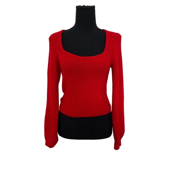 H&M Red Long Puff Sleeve Scoop Neck Sweater - xs - Picture 1 of 5